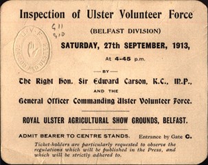 Ticket for Inspection of Ulster Volunteer Force (UVF) by Sir Edward Carson 