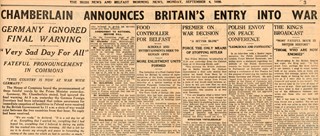 Britain enters the war. Irish News 4th Sept 1939 